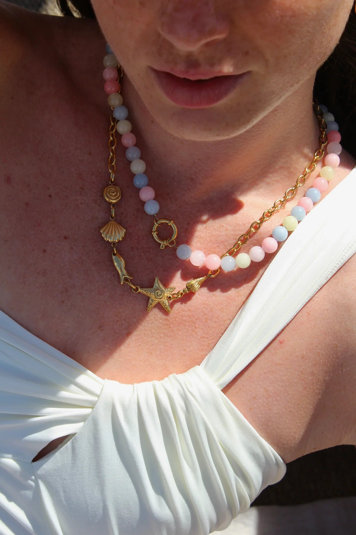 Front clasp ketting groen met bedels