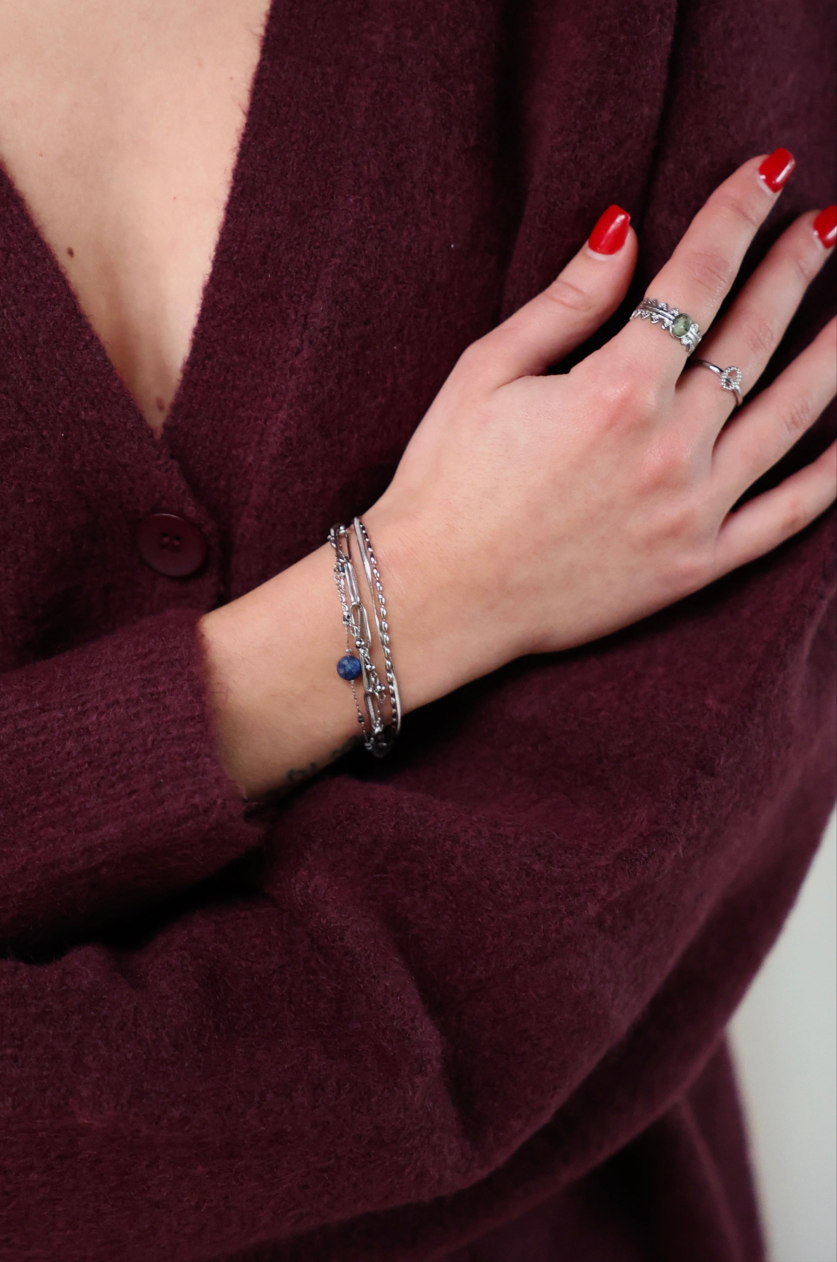 Eloise - Bracelet - Pierre naturelle - 4 couches - Acier inoxydable