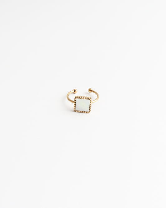 Square Shell - Ring -  Natural Stone - Stainless Steel - Adjustable