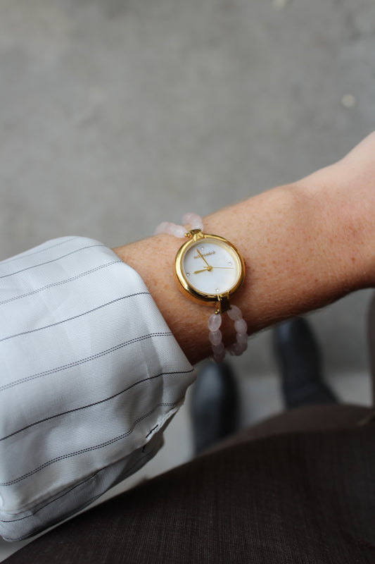 Rose - Uhr – Naturstein - Edelstahl