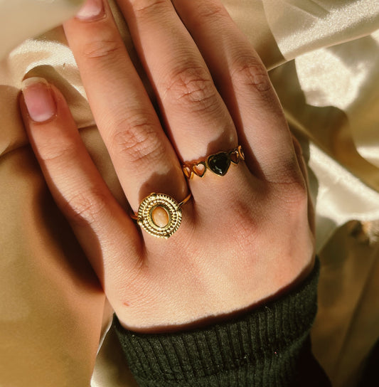 Livia - Ring - Natuursteen - Stainless Steel - Verstelbaar