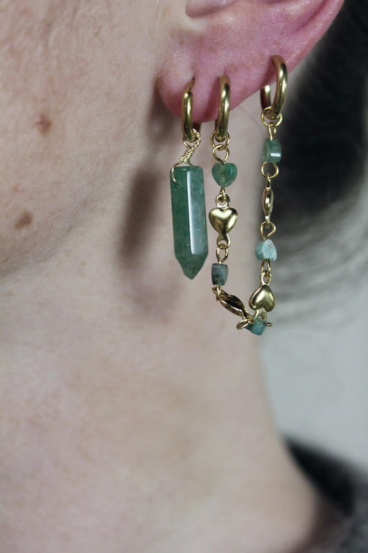 Hearts  - Boucle d'oreille double - Pierre naturelle - Acier inoxydable