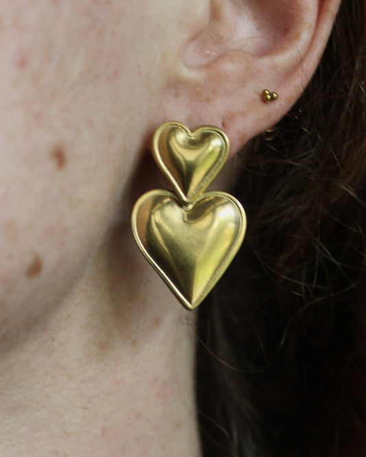 Deux coeurs - Boucles d'oreilles - Acier inoxydable
